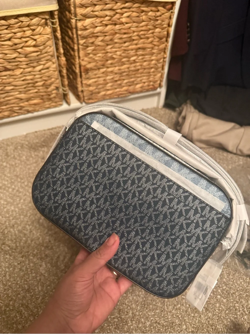 Michael Kors Navy MK Logo Canvas Crossbody Bag